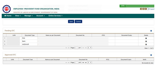 EPF Pending KYC tab